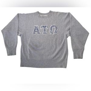 Vintage Alpha Tau Omega Champion Reverse Weave Sweatshirt Size Large Gray 90s